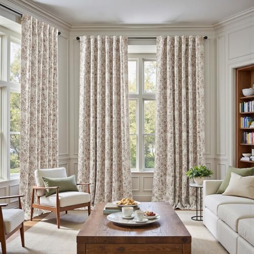 jinchan Taupe Floral Blackout Curtains 96 Inch Farmhouse Back Tab 2 Panels - Image 5