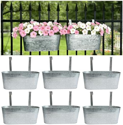 6 Pack 17" Galvanized Hanging Railing Planters by JOYFERNAL