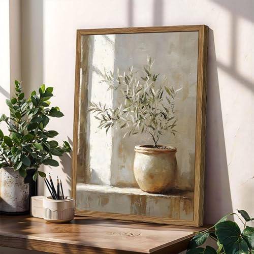 Framed Vintage Olive Tree Wall Art, Textured Sandstone Botanical Pictures Wall - Image 2