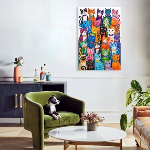 Colorful Cats Poster Whimsical Cat Family Portrait Canvas Wall Art - Image 6