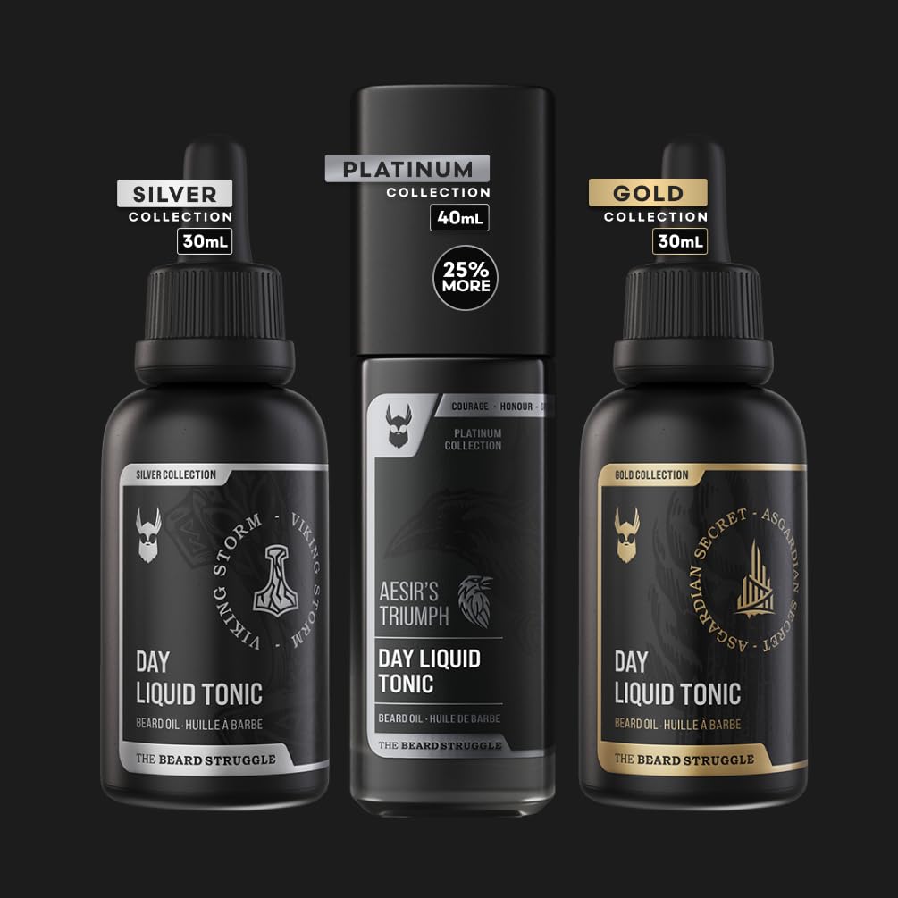 The Beard Struggle - Day Liquid Tonic Beard Oil - Silver Collection (Alfheim's Forests) - Beard Oil for Men - Moisturize, Softens Hair, Reduces Itch - Day Time Beard Growth Oil (1 Fl oz)
