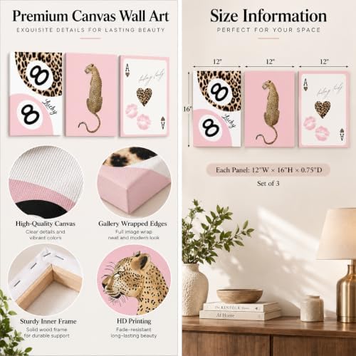 Cheetah Trendy Canvas Print Wall Art, Preppy Leopard 8 Ball Poster Pictures - Image 2