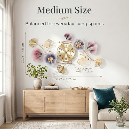 36" 3D Ginkgo Leaf Metal Wall Clock - Image 5