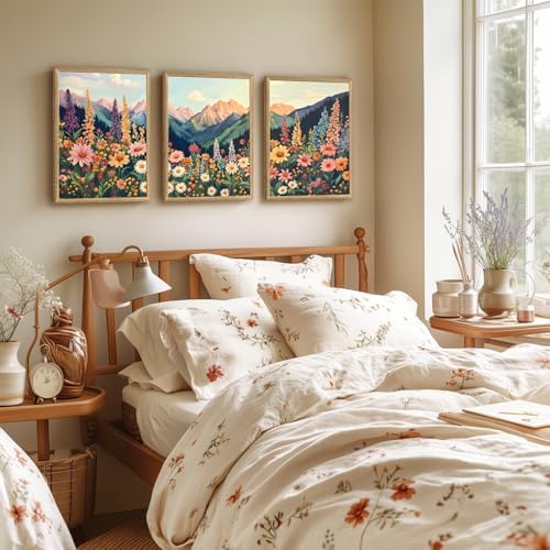 Hianan Wood Framed Boho Moutain Wildflower Wall Art Set of 3, 12x16 in - Image 5