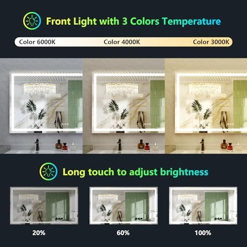 60x38 LED Bathroom Mirror with Lights, RGB Backlit Lighted Mirror - Image 4