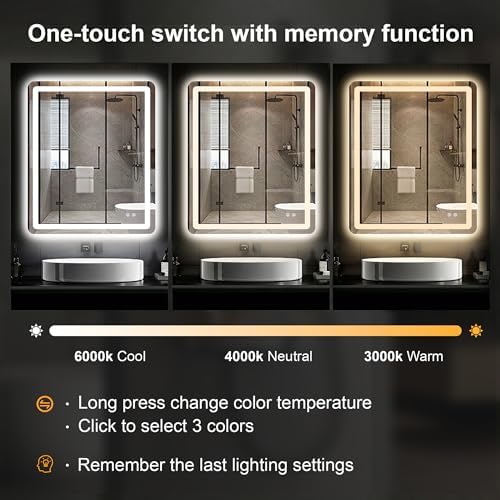 LED Bathroom Mirror with Lights, 30 x 36 Lighted Vanity Wall Mirror - Image 4