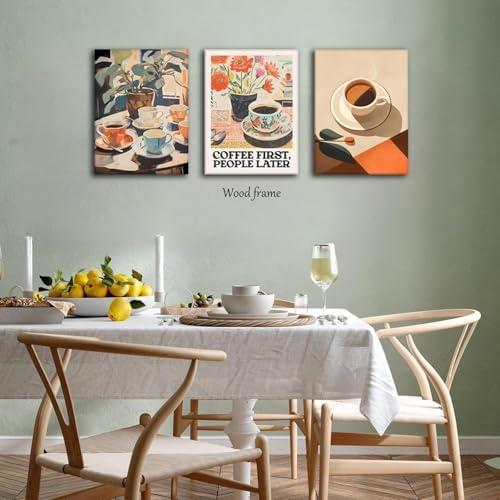 Vintage Coffee Kitchen Canvas Wall Art Set of 3, Fashion Aesthetic Flowers - Image 4