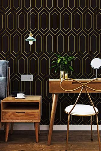Safiyya Peel and Stick Wallpaper Geometric Gold and Black Contact Paper - Image 5