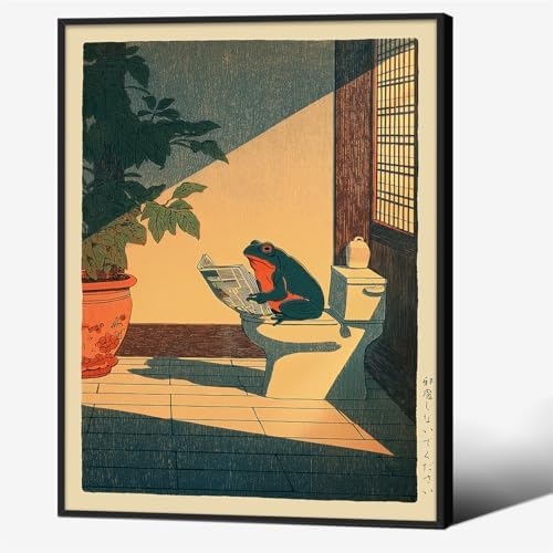 Japanese Frog Black Framed Wall Art Cute Animal Canvas Print Funny Frog On The by Unknown