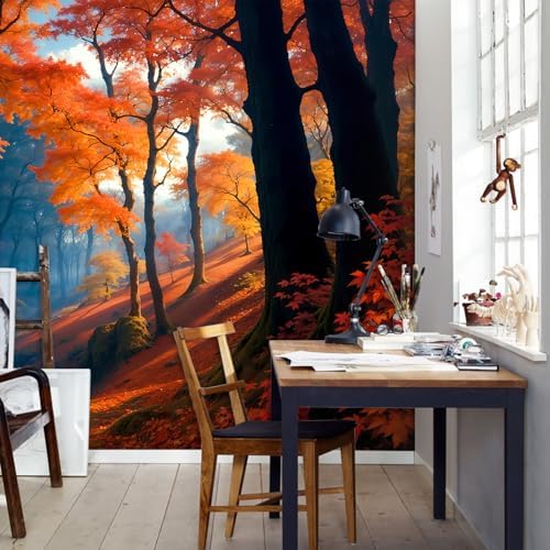 Autumn Orange Yellow Forest Landscape wall murals Woodland Tree Peel and Stick - Image 5