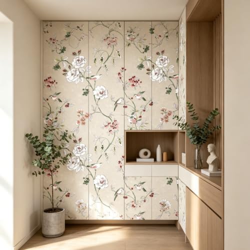 Vintage Peel and Stick Wallpaper 17.7in x 118in, Bird Rose Floral Removable - Image 5