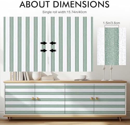 Green Stripe Peel and Stick Wallpaper A Set of 15.7" x 1181" Green and White - Image 3