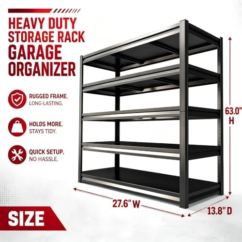 Heavy Duty Garage Shelving 5 Tier Adjustable Metal Storage Rack - Image 3