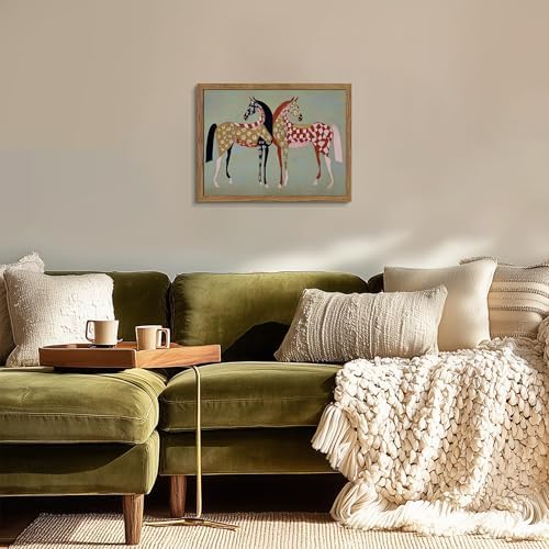 Framed Vintage Horse Canvas Wall Art, Abstract Two Patterned Horses Print - Image 6