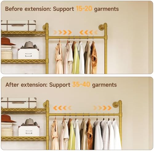 ONBRILL H2 Wall Mounted Clothes Rack, Expandable Metal Closet System - Image 5