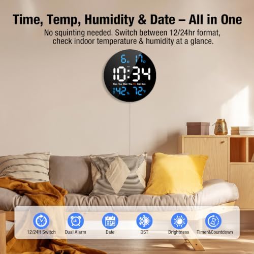 10 Inch Large Digital Wall Clock, LED Round Electric Clocks - Image 5