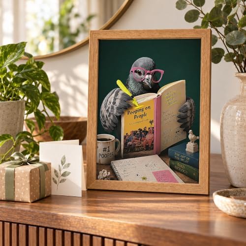 BZRVBQ Funny Bathroom Wall Art, Framed Pigeon Reading a Book About Pooping on - Image 7