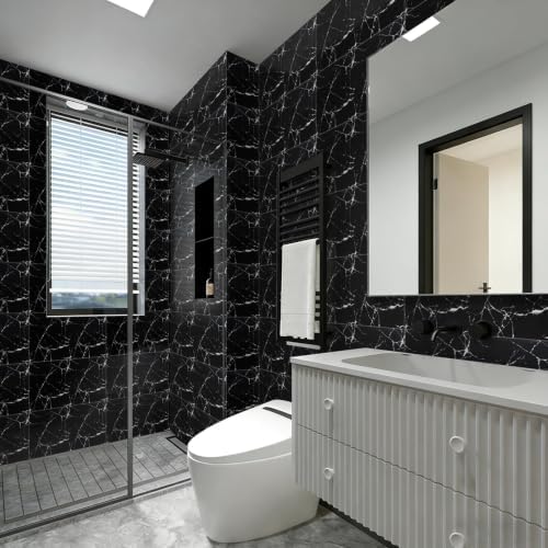 50Pcs Black Marble Wall Panels 23.6"X11.8" PVC Waterproof Tiles Peel and Stick - Image 2