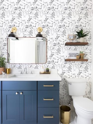 Orainege Gray Floral Wallpaper Peel and Stick Wallpaper Self Adhesive - Image 3