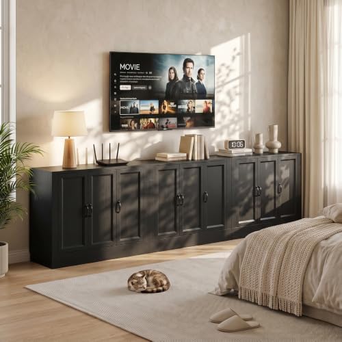 117" Modular Buffet Sideboard Cabinet Set of 3, Extra Long Coffee Bar Storage - Image 7