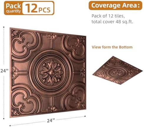 WOWSTAR 12-Pack 24"x24" Drop Ceiling Tiles, Waterproof Glue up Ceiling Panels - Image 6
