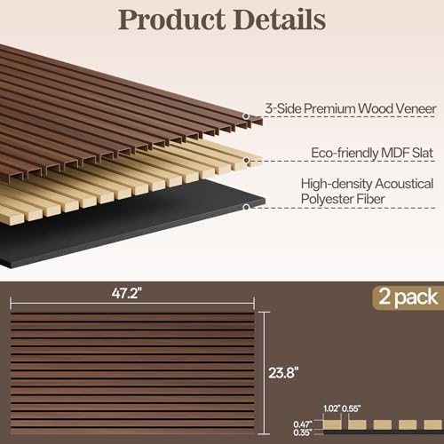 2 Pack Acoustic Wood Panels for Wall 47.24" x 23.81" Soundproof - Image 2