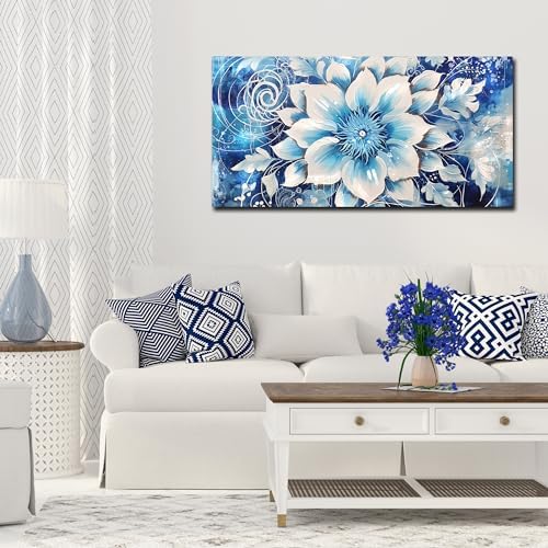 Xxliren Large Blue Flower Picture Framed Canvas Wall Art 40 x 20 Inch - Image 6