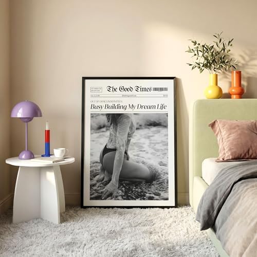Funky Black And White Newspaper Canvas Wall Art 8x12in Black Framed Trendy Hot - Image 2