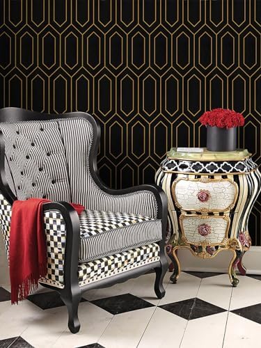 Safiyya 590"x17.3" Gold and Black Peel and Stick Wallpaper Contact Paper Self by SAFIYYA