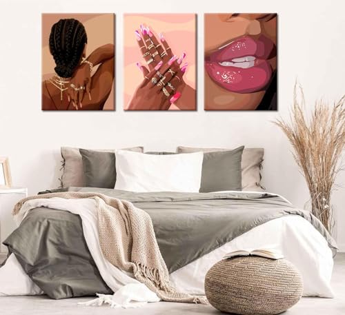 Black Girl Pink Wall Art Set of 3 African American Black Women Canvas Posters - Image 4