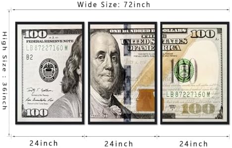 Black Framed Vintage Canvas Wall Art Benjamin Franklin 100 Dollar Money - Image 5