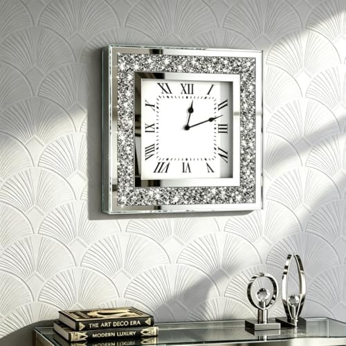 Crystal Crush Diamond Mirrored Square Wall Clock by DMDFIRST