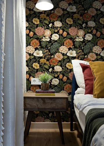 Dark Vintage Floral Peel and Stick Wallpaper Floral and Leaf Contact Paper - Image 2