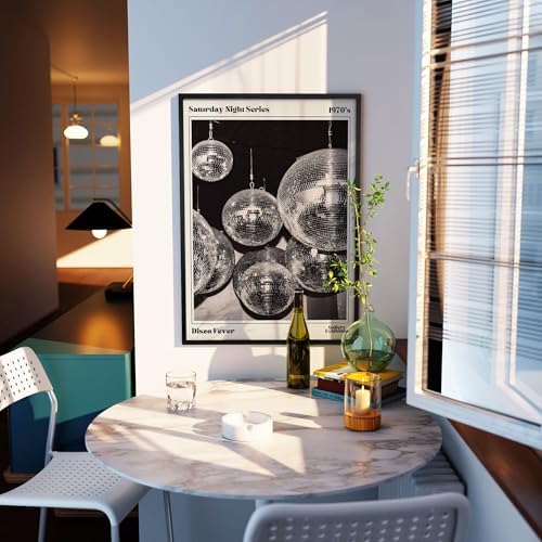 70s Disco Ball Wall Art 16x20in Black Framed Vintage Black and White Newspaper - Image 3