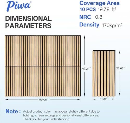 PIWA Acoustic Wood Slat Wall Panels, 10 Pack 23.6"x11.8" Oak - Image 6