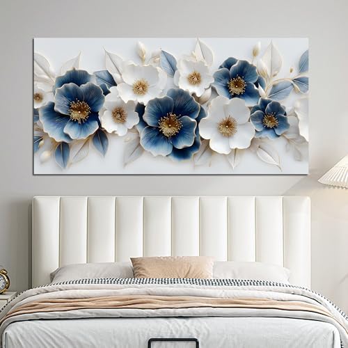 Large Canvas Wall Art for Living Room Blue and White Floral Print Painting wall - Image 5