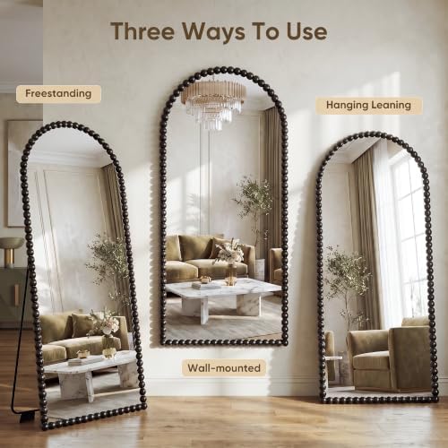 Antok 71" x 28" Arched Full Length Mirror, Antique Beaded Frame Floor Standing - Image 6