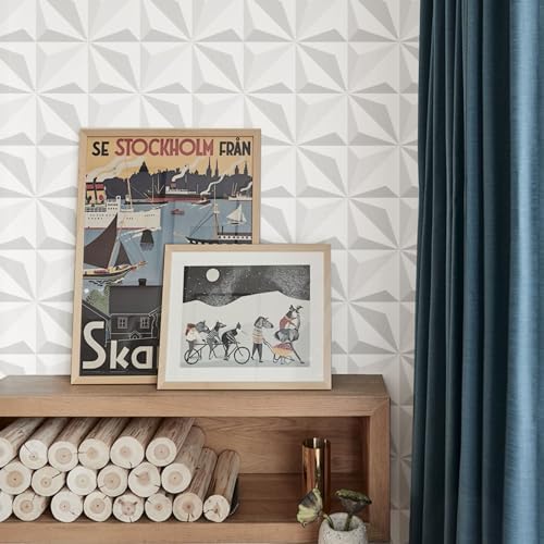 Peel and Stick Wallpaper Gray White Geometric Diamond Feature - Image 6