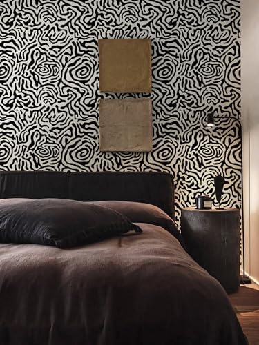 Black and Cream White Peel and Stick Wallpaper Abstract Geometric Self Adhesive - Image 2