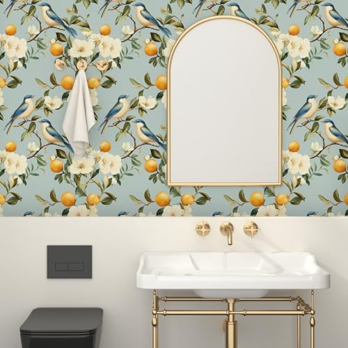 Laatse Vintage Light Blue Bird Floral Fruits Botanical Wallpaper 17.5"x393" - Image 7