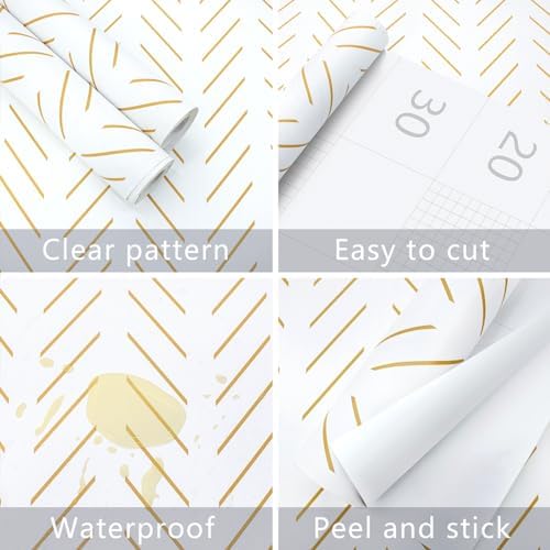 Erfoni Yellow White Peel and Stick Wallpaper Modern Herringbone Wallpaper - Image 6