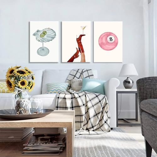 Framed Funky Martini Posters Wall Art Set of 3, Vintage Preppy Aesthetic Canvas - Image 3
