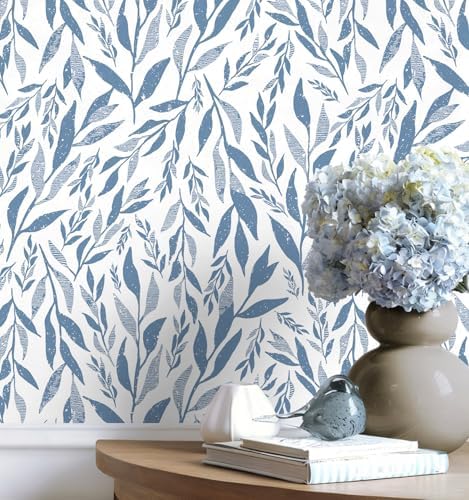 Safiyya Peel and Stick Wallpaper Boho Modern Blue Leaf Contact Paper Peel and by SAFIYYA