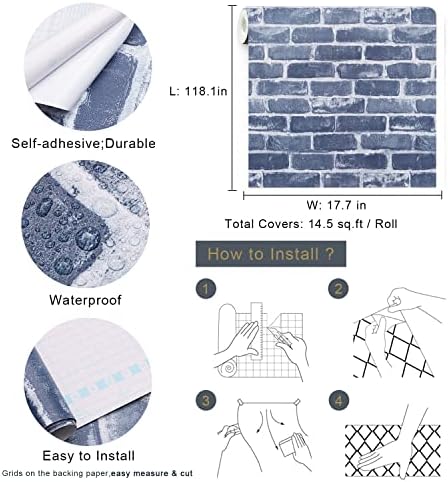 Timeet Blue Brick Wallpaper Peel and Stick Wallpaper 17.7" x 118.11" - Image 4
