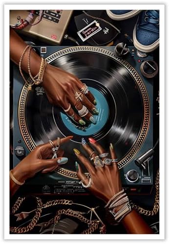 ZHGYGBN Black Girl DJ Wall Art Turntable Poster 16x24 Inch Unframed by Unknown
