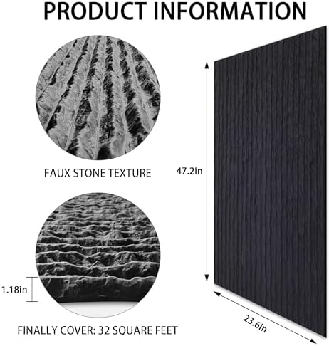 KASARO 3D Faux Stone PU Wall Panels, 3 Pack Flowstone Black - Image 4