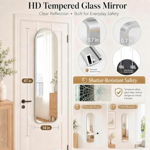 SCWF-GZ 47x14 Full Length Mirror Over the Door Hang or Wall Mounted Silver - Image 2