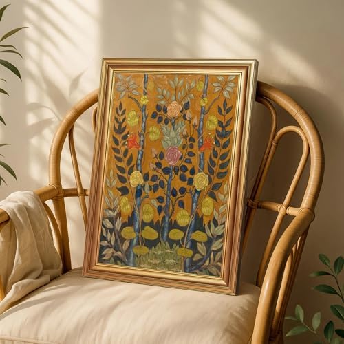 EJPFOGV Art Nouveau Botanical Framed Wall Art on Orange Background 12x16 in - Image 5