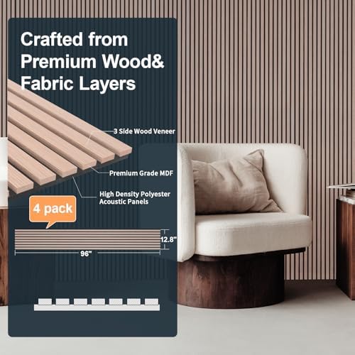 NeatiEase Wood Slat Wall Panels, 4-Piece 96" x 12.6", Soundproof Acoustic Wall - Image 2