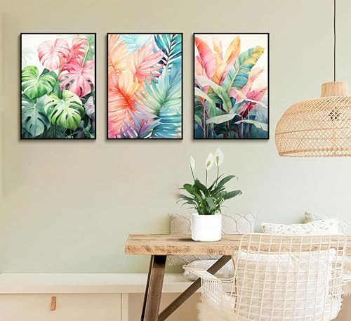 Uofnvrji 3pcs Tropical Botanical Monstera Leaves Canvas Wall Art - Image 3